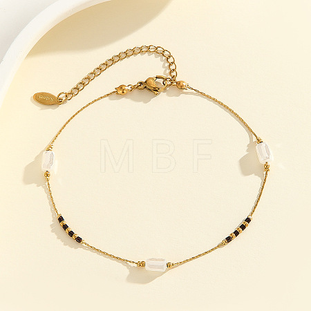 304 Stainless Steel with Glass Column Bead Anklets FS-WGCFE90-07-1