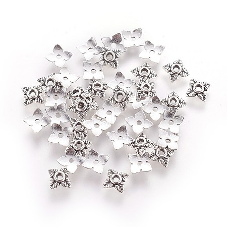 Tibetan Style Alloy Bead Caps TIBEB-Q018-AS-FF-1