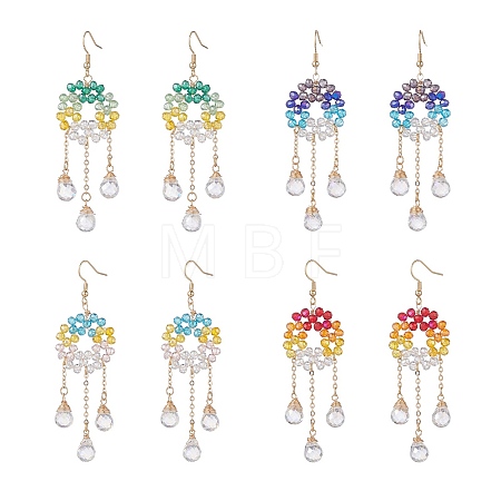 Glass Beaded Ring with Teardrop Dangle Earrings EJEW-JE05263-1