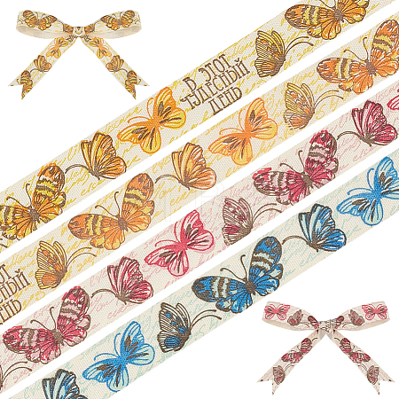 4Bags 4 Colors Printed Artificial Silk Ribbons OCOR-MA0001-82B-1