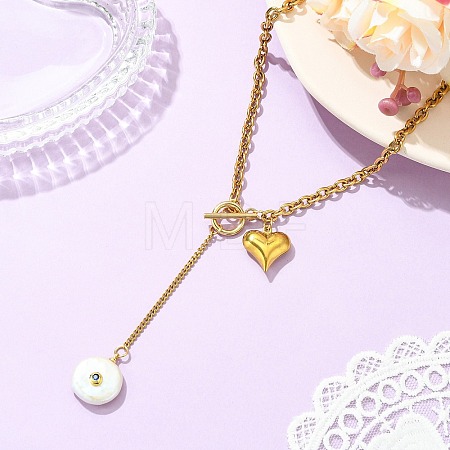 Adjustable 304 Stainless Steel Heart Pendant Curb Chain Lariat Necklaces NJEW-JN06252-1