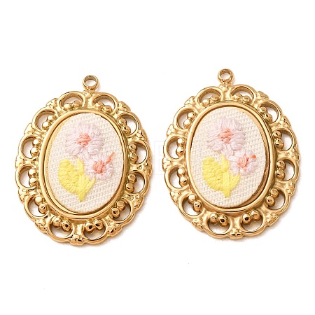 304 Stainless Steel & Cloth Embroidered Pendants FB-CBAFBAF-13G-01-1