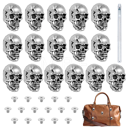 16 Bags Tibetan Style Skull Alloy Decorative Rivets DIY-DR0007-75AS-1