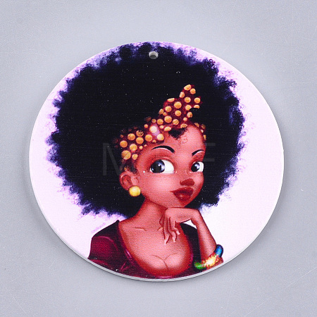 Printed Wooden Big Pendants WOOD-S048-04-1