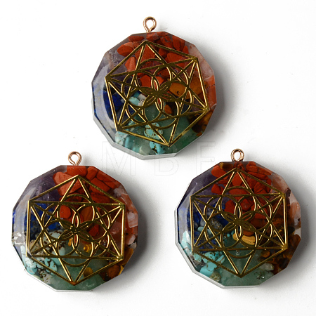 Flat Round Epoxy Resin Pendants G-R478-22E-1