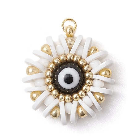 Handmade Polymer Clay and Evil Eye Lampwork and Glass Round Pendants PALLOY-MZ00638-01-1