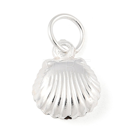 Fine Silver Sterling Silver Hollow Shell Shaped Charms with Jump Rings STER-R013-02S-1