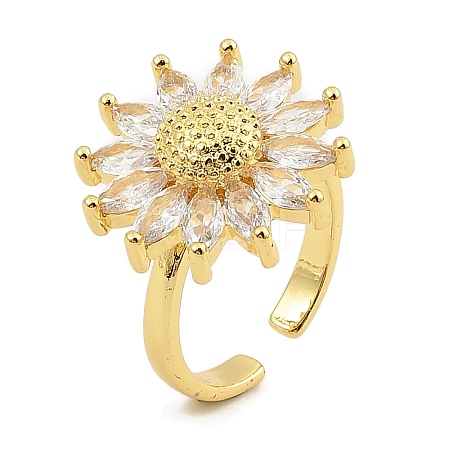 Brass Micro Pave Cubic Zirconia Cuff Rings for Women RJEW-S392-05G-1