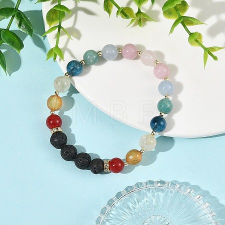9MM Natural Carnelian & Lava Rock & Rose Quartz & Heated Citrine & Apatite & Amazonite & Quartz Beaded Stretch Bracelets BJEW-JB14266-1