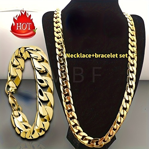 Alloy Cuban Curb Chains Necklaces & Bracelets Sets for Men WG37A02-06-1