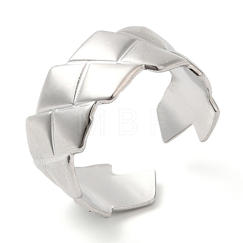 304 Stainless Steel Rhombus Open Cuff Ring for Women RJEW-I098-24P-1