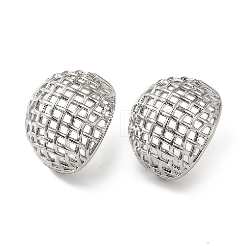 Rack Plating Brass Hollow Dome Stud Earrings for Women EJEW-Z019-18P-1