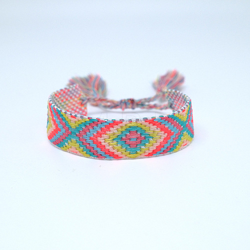 Polyester Braided Rhombus Pattern Cord Bracelet PW-WGDE6D0-20-1