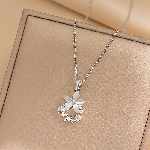 Flower Resin & Micro Pave Cubic Zirconia Pendant Necklaces NJEW-D288-02P-1