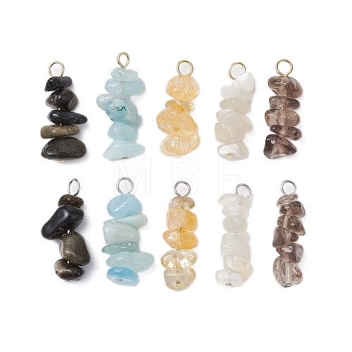 10Pcs 5 Colors 12 Constellation Natural Citrine & Aquamarine & Golden & Stainless Steel Color Sheen Obsidian & White Moonstone & Smoky Quartz Pendants PALLOY-JF02839-12-1