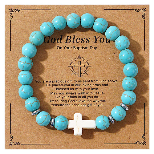 Natural Turquoise Beads Stretch Bracelets for Women Men QT3282-9-1