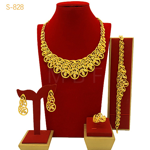 Alloy Crystal Rhinestone Chain Necklaces & Stud Earrings & Rings & Link Bracelets Sets WGA1AA0-01-1