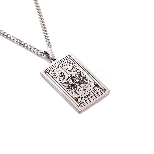 304 Stainless Steel Curb Chain Rectangle with Constellation Pendant Necklaces PW-WG0F5D0-10-1