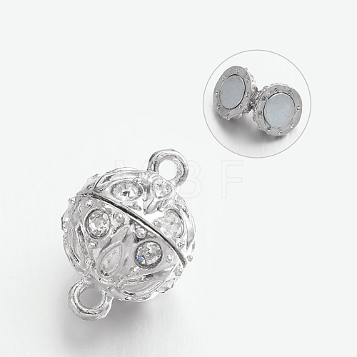 Alloy Rhinestone Magnetic Clasps with Loops PALLOY-M149-01P-RS-1