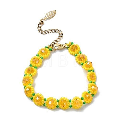 Sunflower Woven Glass Beaded Bracelets BJEW-MZ00098-1