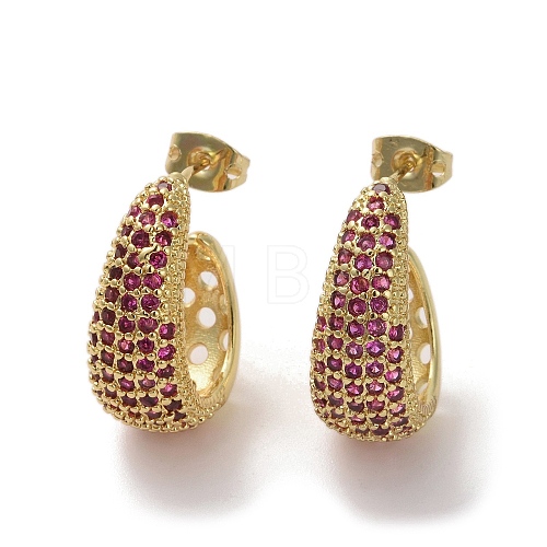 Brass Micro Pave Cubic Zirconia Stud Earrings EJEW-H308-10G-01-1