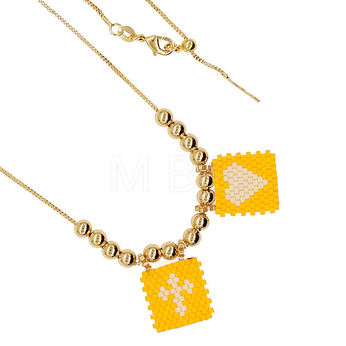 Handmade Mixed Color Beaded Cross Heart Pendant Necklace BO4454-11-1