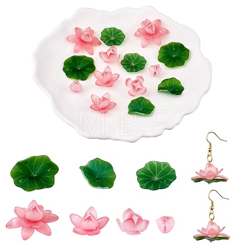 14 Pieces 7 Styles Acrylic Lotus Charm Pendant Colorful Flower Leaf Charm Plants Charm Pendant for Jewelry Earring Bracelet Making Crafts JX564A-1