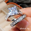 2Pcs 2 Styles Brass Micro Pave Clear Cubic Zirconia Finger Rings for Women WGF1148-03-4