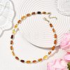Rectangle Natural Amber and Round White Shell Pearl Beaded Necklaces NJEW-JN05645-1