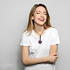 3Pcs 3 Style Natural Mixed Gemstone Donut/Pi Disc Pendant Necklaces Set with Polyester Cord for Women NJEW-AN0001-40-4