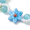 3Pcs Flower Handmade Porcelain and Cat Eye and Acrylic Beads Braided Bead Bracelets BJEW-TA00700-4