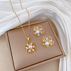 Brass Micro Pave Cubic Zirconia with Plastic Pearl Pendant Necklace & Stud Earrings WG7AC39-114-1