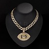 Zinc Alloy Full Crystal Rhinestone with Enamel Black Evil Eye Pendant Cuban Link Chain Necklaces for Men FS-WG3C954-01-1