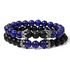 2Pcs 2 Styles Natural Lapis Lazuli Beads Stretch Bracelet Set for Women Men MO5189-2-1