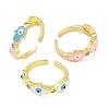 Brass Micro Pave Clear Cubic Zirconia Enamel Cuff Rings for Women RJEW-L113-038G-4