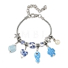 European Blue White Handmade Porcelain Ocean Fish Turtle Shell Charm Brass Snake Chain Bracelets BJEW-JB14402-2