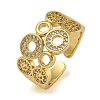 Round Brass Micro Pave Cubic Zirconia Wide Open Cuff Rings for Women RJEW-Z050-20G-1