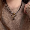 2Pcs Brass & Resin Imitation Tiger Eye Oval Round Pendant Multi-Layer Necklaces FS-WG4B863-01-1