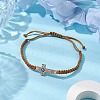 Evil Eye Cross Alloy Crystal Rhinestone Link Braided Bracelets BJEW-JB10788-2