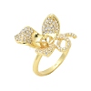 Flower Brass Micro Pave Cubic Zirconia Cuff Ring Settings KK-K297-08G-1