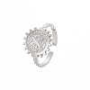 Non-Tarnish 304 Stainless Steel Flat Round with Initial Letter Open Cuff Ring for Men Women RJEW-S405-246P-X-3