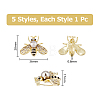 5Pcs 5 Colors White Imitation Pearl with Rhinestone Bee Brooch Pin JEWB-DC0001-10-2