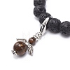 Natural Lava Rock & Gemstone Stretch Bracelet with Alloy Fairy Charms BJEW-JB08730-5