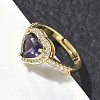 Brass & Purple Heart Cubic Zirconia Finger Rings for Women CU-CBA7E55-14G-3
