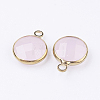 Golden Tone Brass Glass Flat Round Charms GLAA-M003-D-13G-2