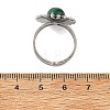 Natural Malachite & Stainless Steel Cuff Open Rings RJEW-JR01091-02-5