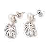 Anti-Tarnish Cubic Zirconia Feather with Natural Pearl Dangle Stud Earrings EJEW-F318-14P-3