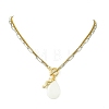 Summer Natural White Shell Teardrop and Sea Horse Pendant 304 Stainless Steel 2-Strand Chain Necklaces with OT Clasps for Men Women NJEW-JN06253-2