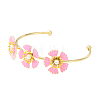 Alloy Flower with Imitation Pearl Beaded Open Cuff Bangle for Women BJEW-D054-02G-01-3