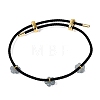 Natural Jadeite Flower Adjustable Cowhide Leather Cord Slider Bracelets with Brass Slider Beads BJEW-N041-05-2